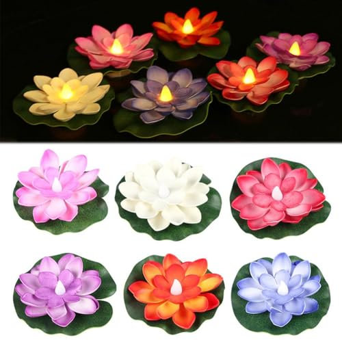 6pcs Floating Pool Lights, LED Floating Lotus Light with Water Sensing Technology,Solar Pond Lights with 120mAh Rechargeable Battery, Waterproof Decor for Swimming Pools, Weddings, Festivals & Party