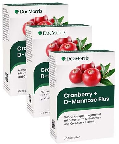 DocMorris Cranberry + D-Mannose Plus Trio – 3 x 30 Tabletten – Mit Vitamin B2 – Für Schleimhäute & Zellschutz - Nahrungsergänzungsmittel
