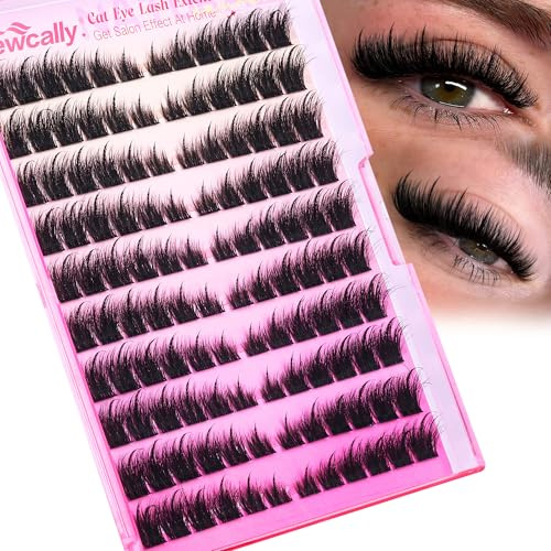 Kazenaugen Wimpern Einzeln Cat Eye Lash Clusters Fluffy Künstliche Wimpern Individuelle Flauchige Wimpernverlängerung D Curl 9-18MM 3D Volume Individual Lashes DIY Lash Extension at Home von Newcally