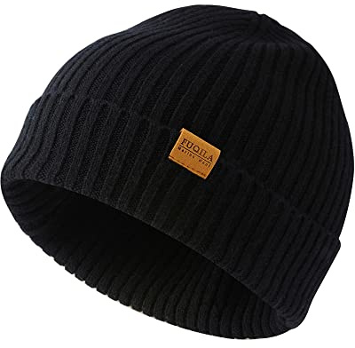 FUQILA 100% Superfeine MerinoWolle Mütze, Klassische Wollmütze, Thermo Beanie, Warme Wintermütze für Damen & Herren (DE/NL/SE/PL, Alphanumerisch, Einheitsgröße, 61, Schwarz)