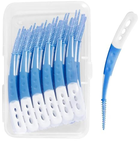 Soiftra 60 Stück Interdentalbürsten,Silikon Zahnzwischenraumbürsten mit Box,Weiche Silikon Gebogene Form,Tragbare Interdentalreiniger für leichten Zugang zu schwer zugänglicher Zahnzwischenräume(Blau)