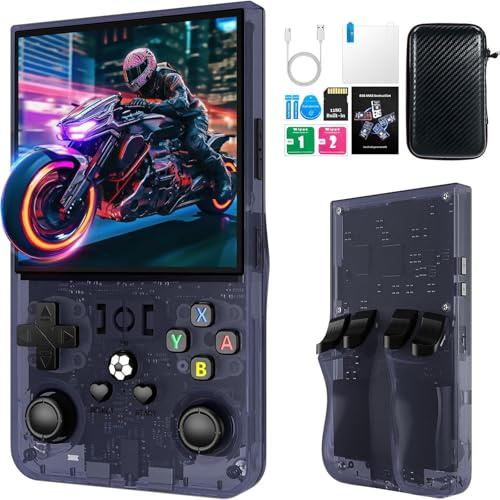 2025 Nuevo: R36MAX Retro Handheld Console, 128G Más de 40.000 juegos, Consola de juegos retro IPS de 4 pulgadas, sistema Linux, batería de 4000 mAh, Mini Arcade portátil (gris)