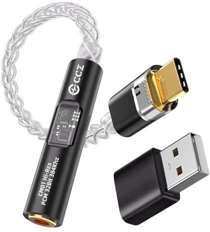 CCZ CM01 Adattatore per cuffie DAC da USB C a jack da 3,5 mm MAX97220 Amp Conexant CX31993 Chip di decodifica, convertitore audio ad alta risoluzione 24 bit/384 kHz con cavo placcato in argento
