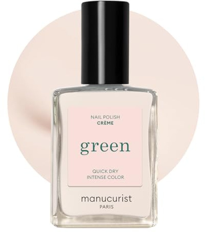 Manucurist grön crème benvit naturlig nagellack | Långvarigt nagellack och snabbtorkande nagellack med klassisk manikyreffekt – vegansk, 9-fri, växtbaserad, 14,8 ml