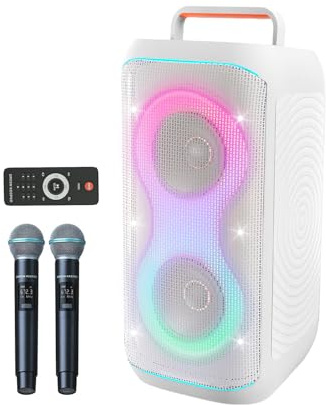 GKD61 Cassa Karaoke con 2 Microfoni UHF Wireless, Cassa Bluetooth Portatile da 400W di Potenza di Picco, Subwoofer da 6,5, Sistema Karaoke Professionale, Supporto USB/TF/AUX, Ideale per Grandi Feste