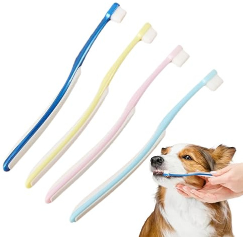 Yonuaret Cepillo De Dientes Para Gatos - 4 Piezas Kit De Cepillado De Cabeza Ancha Para Cuidado Encías,Cepillo de Dientes para Gatos,Para, Limpieza Diaria en el Hogar, Uso en Interior y Exterior