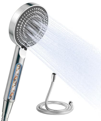OFFO Alcachofa Ducha con Manguera de 1.6 m, Alcachofa de Ducha con Filtro Antical, Cabezal Ducha Alta Presion con 6 Modos de Chorro, Shower Head Filtración Múltiple, Fácil de Limpiar, Cromo