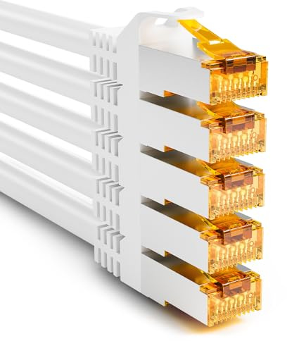 iwillink 5 x 0,15 m patchkabel CAT 7, LAN kabel kort (10 Gbps, S/FTP PIMF skärm, koppar), kompatibel med CAT7 CAT6a CAT6 Patchpanel/DSL-switch/router/modem – vit