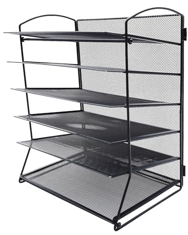POPETPOP Organisateur de Documents de Bureau en Fer Noir Multi-Niveaux, Étagère à Dossiers Pratique et Détachable pour Améliorer L'efficacité Travail et Maison