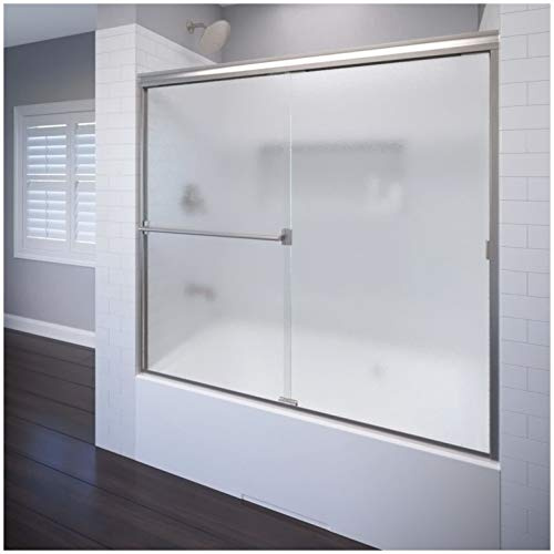 Basco Classic Semi-Frameless Sliding Tub Door, Fits 56-60 inch opening, Obscure Glass, Brushed Nickel Finish