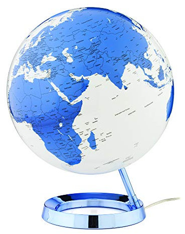Tecnodidattica – Mappemonde Light&Colour Hot Blue | lumineux, pivotant, avec cartographie Politique actualisée | Luminaire de design | Diamètre 30 cm | Textes en anglais