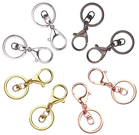 Tiberham Karabinerverschlüsse Schlüsselanhänger, 8 Stück Schwenker Hummer Haken Metall Karabinerhaken, Drehbare Trigger Clips mit Flach Split Schlüsselring für Auto Haus Arbeit & DIY Handwerk