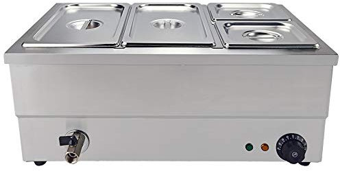 TAIMIKO Commercial Electric Food Warmer - Stainless Steel Bain Marie Buffet Food Warmer with Steam Table, for catering and restaurants, Powered by 1500W, Comes with 2 x 1/3 GN pans and 2x 1/6 GN pans