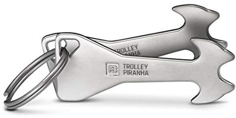 FABACH 2 Trolley Piranha Einkaufswagenlöser aus Metall in Silber - Einkaufswagenchip Schlüsselanhänger - Einkaufschip für Einkaufswagen - Chip abziehbar, Kein Steckenbleiben im Pfandschloss