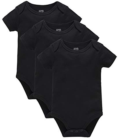 kavkas Short Sleeve Baby Bodysuit Newborn Cotton Vest Soft Undershirts Pack of 3, Black 18-24 Months