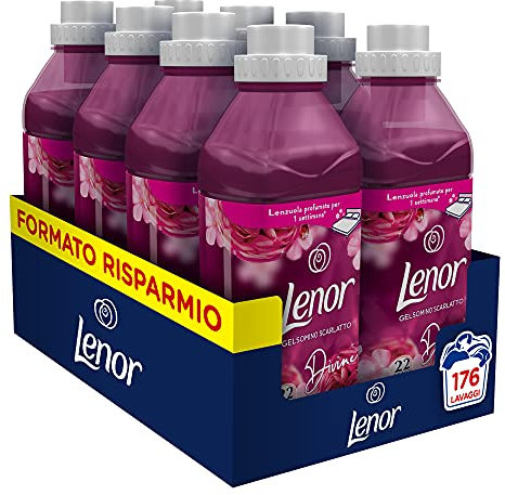 Lenor Ammorbidente Lavatrice Concentrato, 176 Lavaggi (8 x 22), Gelsomino Scarlatto, Maxi Formato, Profuma Ogni Notte fino a una Settimana