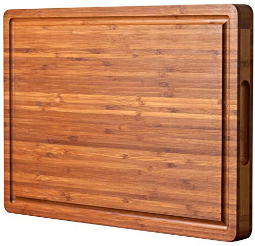 Allsum Bamboo Wood Cutting Board for Kitchen, 1 Thick Butcher Block, Cheese Charcuterie Board, with Side Handles and Juice Grooves, 16x11