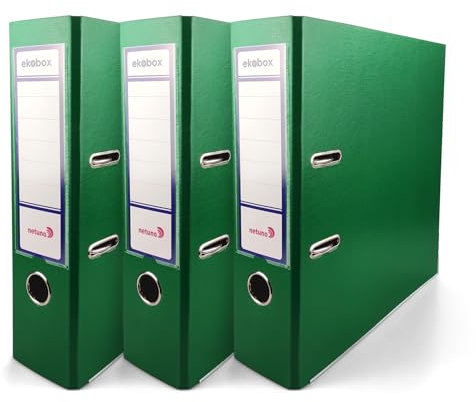 Netuno 3x Ordner DIN A4 Grün Ekobox 2-Ring-Mechanik 8 cm Kunststoff Ringmappe breiter Büroordner PP-Ordner