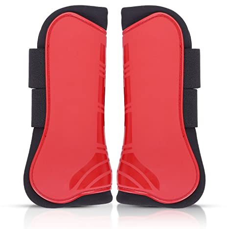 Nobleza Tendon Boots Protective Horse Boots Double Velcro Over Locking Closure, Lightweight Open Front Boots for Jumping, Trail Riding, and Turnout, Red.