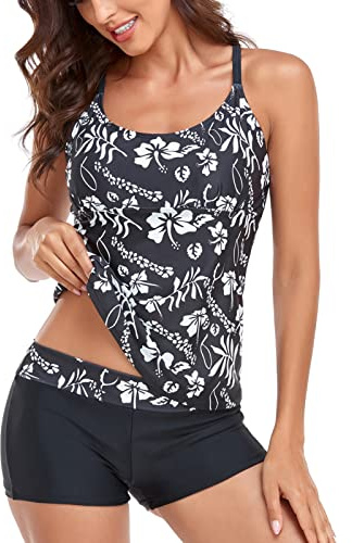 Sixyotie Baddräkt för kvinnor, 2 delar, Shorty, rygglös tankini med remmar, plusstorlek, push up, randig, vadderad bikini