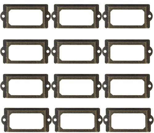 12Pcs Label Holders, Drawer Label, Tag Name Card Holder, Antique Bronze Metal Tag Frame, Iron Tag Frame, Vintage Card Tag Holder, Cabinet Drawer Tag Holders Office Card Frame Labels Holders