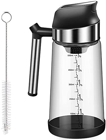 Botella de Aceite Oliva de Vidrio con Cepillo, 550ML Aceitera Antigoteo con Tapa Automatico, Dispensador Transparente Vinagreras con Mango para Cocina Barbacoa Condimento