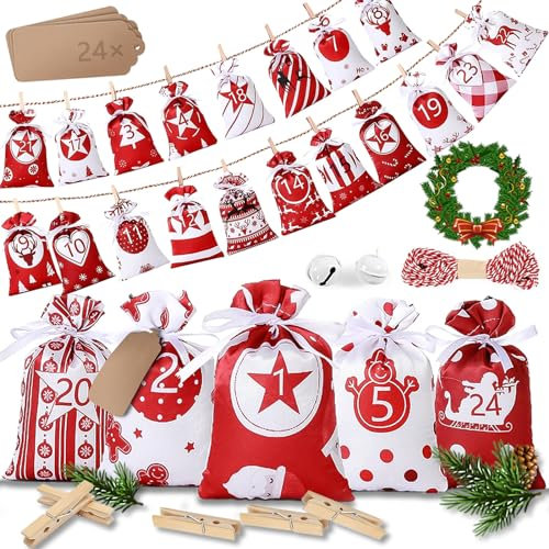 Yeerain Weihnachtsbaumschmuck, Christbaumschmuck 2024 Adventskalender zum Befüllen, Weihnachtsbaum deko für Frauen Männer Kinder, 18 x 13 cm Geschenktüte Weihnachtskalender Weihnachtsdeko DIY
