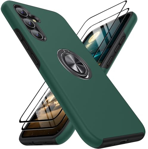KOVASIA für Samsung Galaxy A54 5G Hülle mit 2 Stück Schutzfolie, 360° Drehbarer Ständer, Stoßdämpfende Fallschutz Handyhülle für Samsung A54 Hülle Schutzhülle, Dunkelgrün
