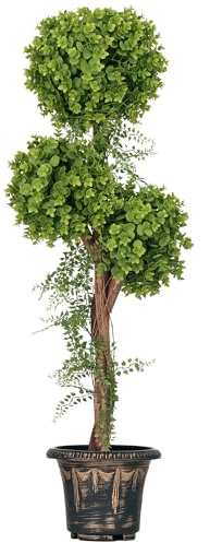 HOMCOM Plante Artificielle Arbre 3 Boules de buis avec Pot Ciment, intérieur et extérieur, Hauteur 115 cm
