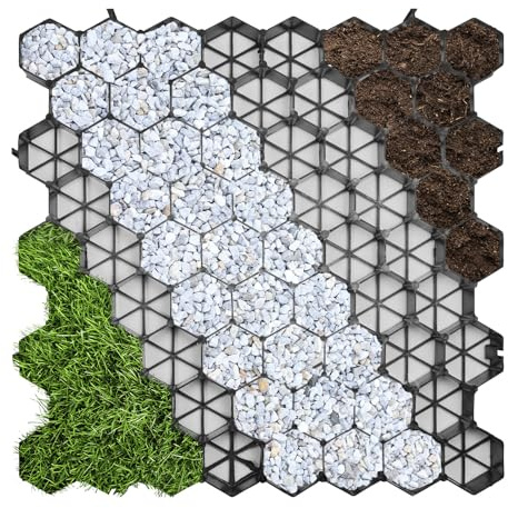 KARAT Grille de Gazon en Plastique 50x50 cm - Plaque de Paddock pour renforcer du Sol - plaques de Gazon Forme nid d'abeille pour Jardin Terrasse (Noir - 4 pièces)