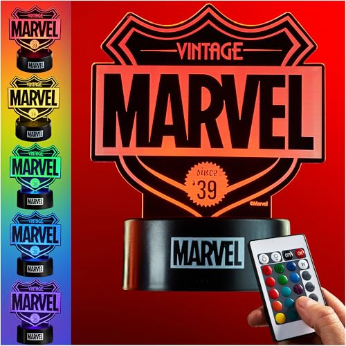 Get Trend Disney Marvel LED Lampara Noche, Alimentado por USB y Batería Lamparas de Mesa y Cabecera con 16 Colores, 4 Modos con Brillo Ajustable (Multi Marvel)