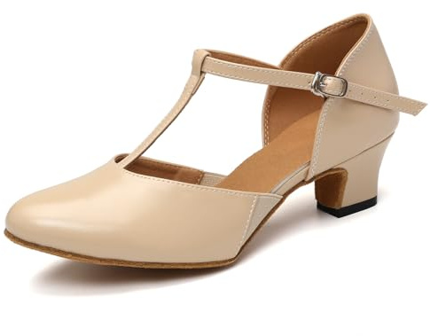 GYUBL Chaussures de Caractère T-Strap Chaussures de Danse Latine Femme Salsa Bachata de Salon Petit Talonavec Talon de 4cm