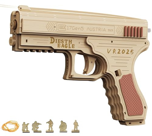 3D Wooden Puzzle Adults, Rubber Band Gun Wooden Model Kit, Model Desk Decoration Gift for Men (Pistol Model) (Rubber Band Gun 2)