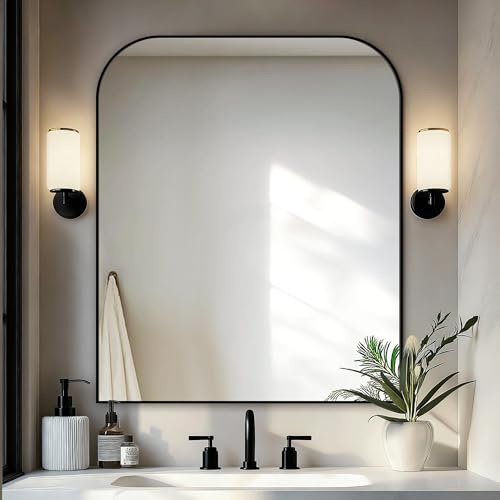 Delma Bathroom Vanity Mirror,36 x 30 Black Metal Framed Wall Mirror for Over Sink, Living Room, Bedroom,Entryway Decor