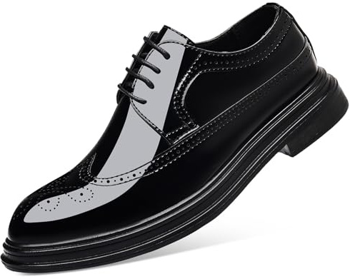 ZUAUOOT Men's Dress Shoes Patent Leather Casual Lace Up Business Formal Wingtip Shoes Black 46