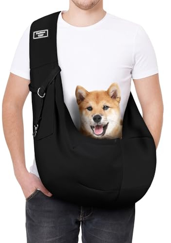 AUYAO Sac de Transport pour Chien Chat, Sac à Réglable BandoulièRe pour Petit Moyen Chiens/Chats, Sac à Bandoulière Mains Libres pour Animaux Jusqu’à 5kg pour l'extérieur, Marcher, Voyages(Noir)