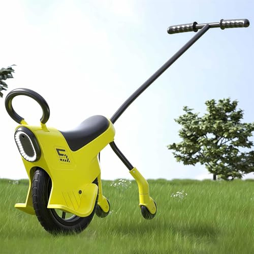 SAYEYBU Kids Hand Push Unicycle Balance Bike, Lightweight Unicycle with Lights, Handrails & Auxiliary Wheels, Parent - Child Floor Bike for Toddlers,Yellow