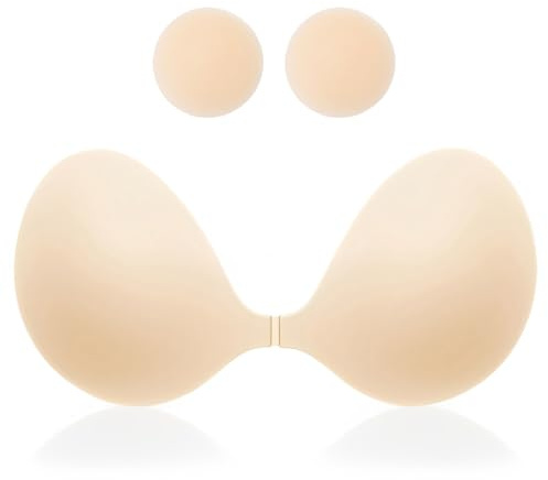 MITALOO 2026 Seamless Sticky Bra Slicone Adhesive Bra Push Up Invisible Strapless Backless Covers for Women Beige