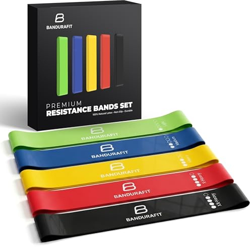 BANDURAFIT Resistance Bands Set – 5 Strength Levels, Natural Latex Exercise Bands for Women & Men, Non-Slip Workout Bands for Home Gym, Pilates & Full Body Training(Vibrant Collection)