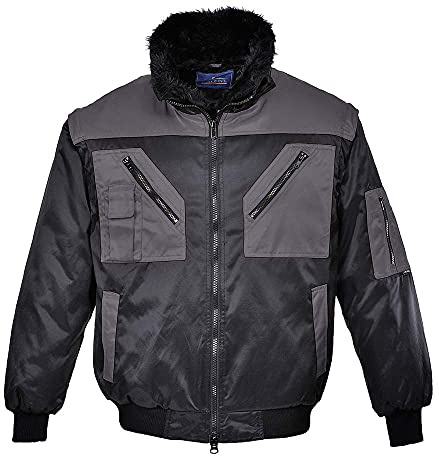 Portwest PJ20 Pilotjacka Polyester Vattenavvisande 6 Fickor Ärmficka Vinter | Svart/Grå, 3XL, UPF 50+, Normal Passform, Lång Ärm, Hög Andel Bomull, Extremt Vattenbeständig, Smutsavvisande, Ribbad Fåll