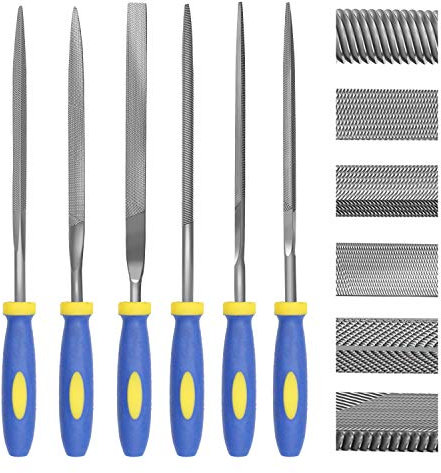 Needle File Set, Carbon Steel 6 Piece Set(6-1/4'' Total Length) Hardened Alloy Strength Steel - Set Includes Flat, Flat Warding, Square, Triangular, Round, and Half-Round File