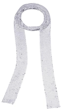 Happyyami Sparkle Scarf Metal Sequins Neck Tie Skinny Long Neckerchief Women Ladies Fashion Necktie for Wedding Party