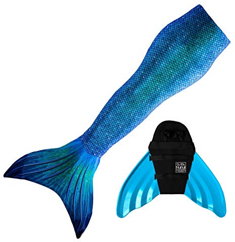 Mermaid Tail and Monofin for Swimming with MER-Shield Tip Protection, Adult Sizes (Blue Lagoon - Turquoise Monofin, Adult S (JS 4-6))
