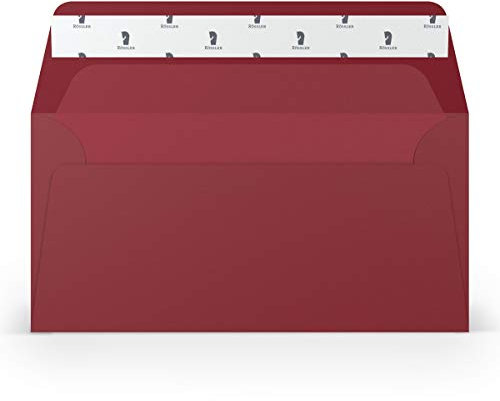 PAPERADO 50 Briefumschläge DIN lang/DL Haftklebung mit Seidenfutter - Rosso gerippt Dunkel-Rot - 100 g/m² Kuvert ohne Fenster 22 x 11 cm - Umschläge mit Haftklebung breite Klappe