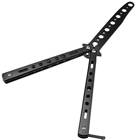 Little World Butterfly Knife - 1 Pack Butterfly Knife Trainer Practice Tool Steel Metal - Comb for Practicing Flipping Tricks Folding Unsharpened - Balisong Trainer Black