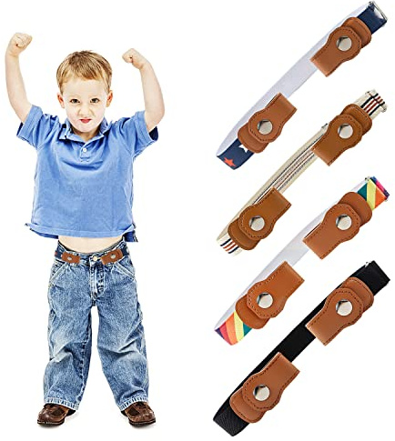 NINVVS 4pcs Children's Belt, Adjustable Elastic, Buckle-Free, 35-50cm, Unisex, Black, Beige, Blue, Red, Multi, Striped