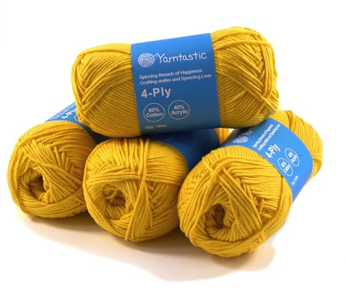 Yarntastic 50g x 4 Balls in a Pack, 4 Ply Yarn, 16 Wraps per inch (About 2.5cm), 60% Cotton 40% Acrylic Blended, 43 Colour Choices; for Knitting, Crochet, Amigurumi, Baby Blanket, Clothing and Others