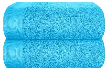 MALLONI HOME Baumwolle 2er-Pack übergroße Badetücher 100 x 150 cm, große Badetücher, Ultra saugfähig, kompakt, schnell trocknend und leicht — Türkis Blau