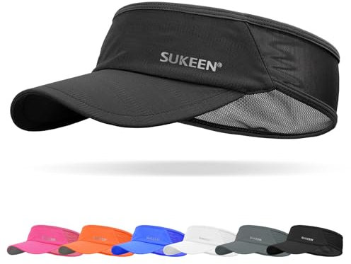 Sukeen Sonnenblende-Hut, UPF 50+ UV-Sonnenschutz-Sonnenblende für Damen, Laufmütze, Golfmütze für Herren, kühlendes elastisches Visier, Sport-Schirmmütze für Tennis, Radfahren,Schwarz