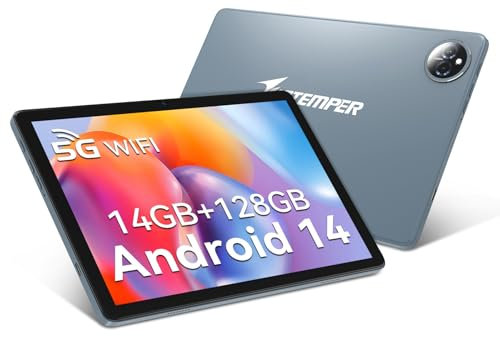 ANTEMPER 2025 Neueste Tablet Android 14 10 Zoll, 4G LTE 5GHz WiFi Tablet PC, 14GB RAM+ 128GB ROM(1TB TF), Tablets Octa-Core FHD 1280x800 Incell IPS, 8000mAh,13MP+8MP, GMS, GPS, Face ID, Grau